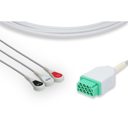 CABLES & SENSORS GE Healthcare Compatible Direct-Connect ECG Cable - 3 Leads Snap 10473